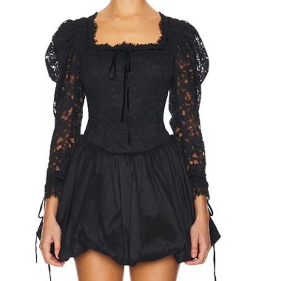 NWT FOR LOVE AND LEMONS WAVERLY BLACK LACE MINI DRESS SIZE L - Picture 2 of 9